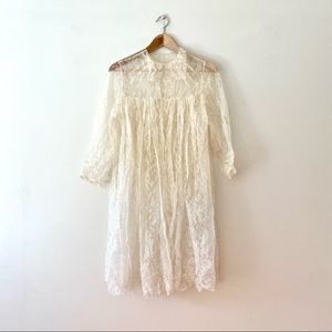 Antique Sheer Lace Cape Dress Jacket Peignoir Cream XS